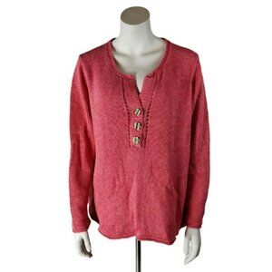 Eddie Bauer Misses XL Pink Knit Long Sleeve Button Front Pullover Sweater